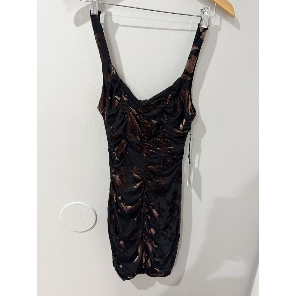 ASTR The Label Women's XS Ruched Burnout Dress in Black and Brown 1‎